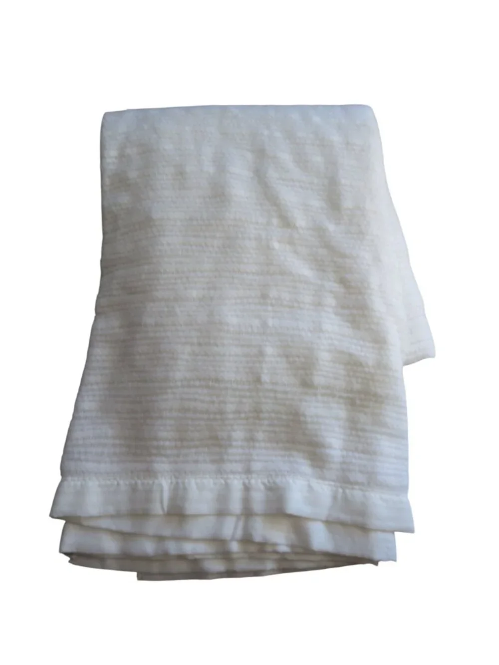 Vintage White Acrylic Waffle Weave Twin Blanket Satin Trim Made in USA